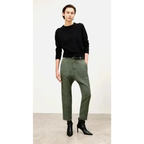 Nili Lotan 00 Slouchy Linen $380 Luna Pants Drop Crotch Cropped Army Green 0 2 4 - Picture 5 of 11